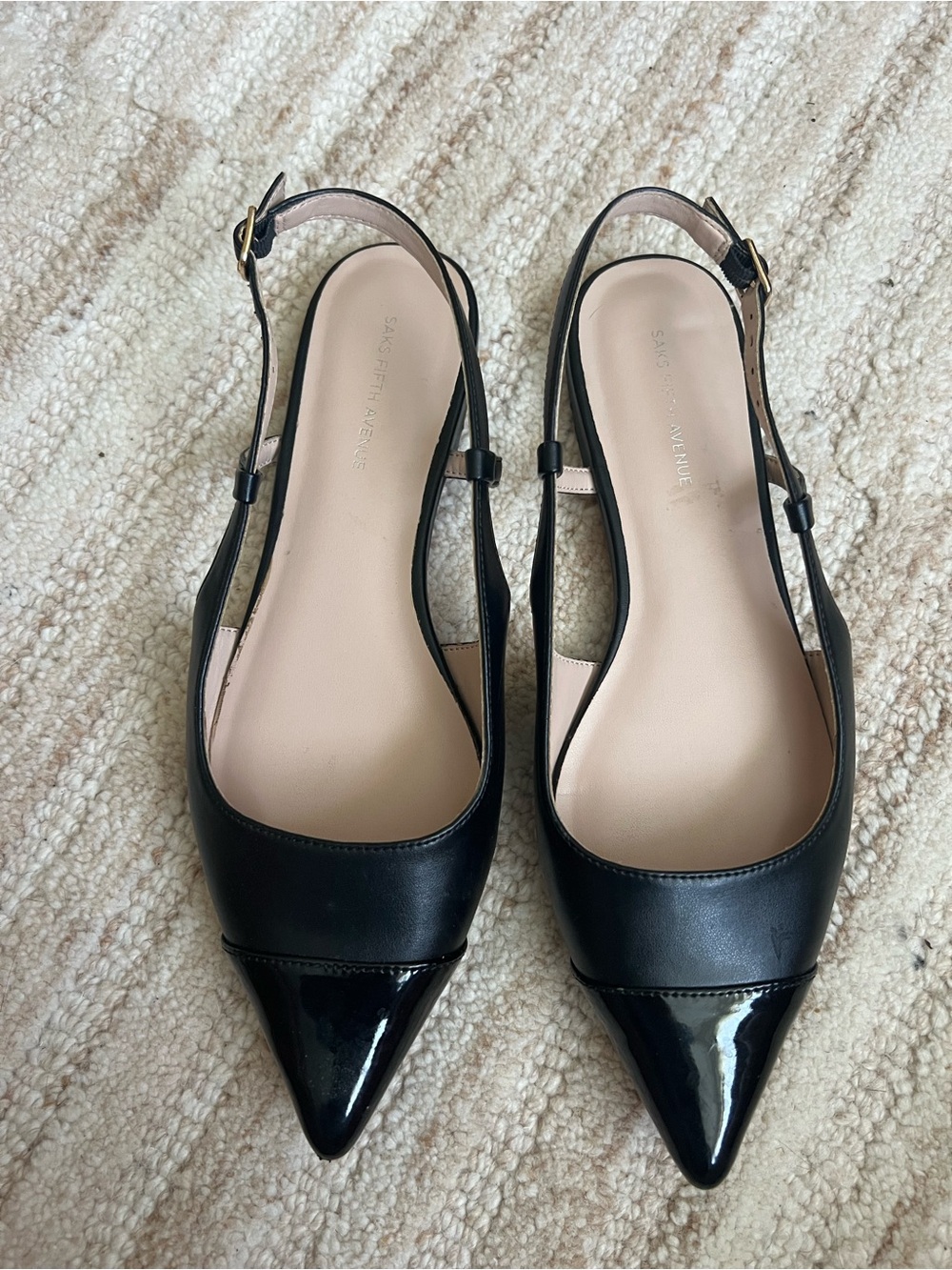 Saks Fifth Avenue Black Pointed Slingback Flats